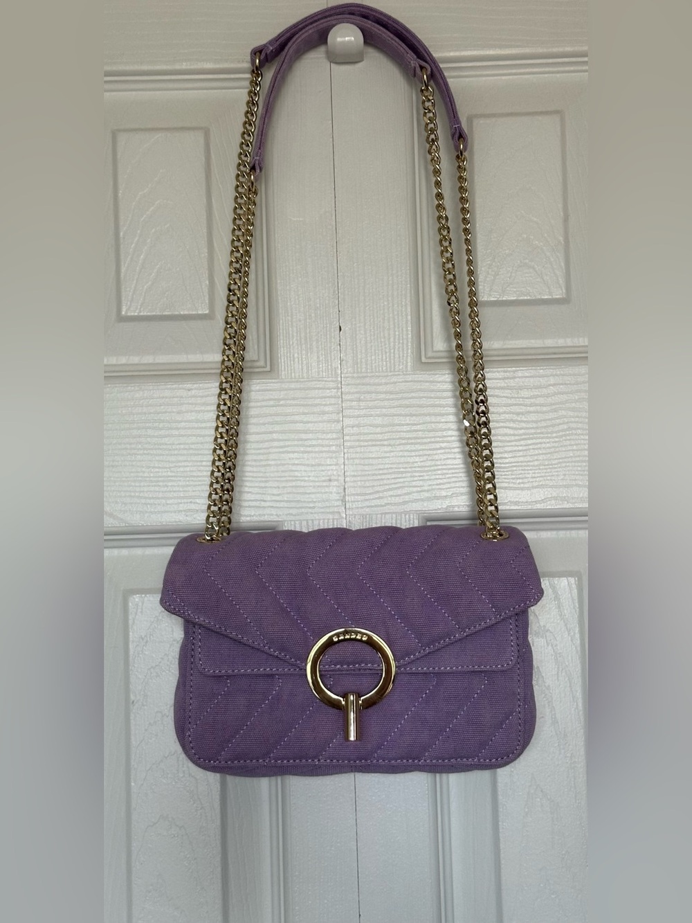 Sandro Paris Purple Quilted Canvas Chain Crossbody Bag